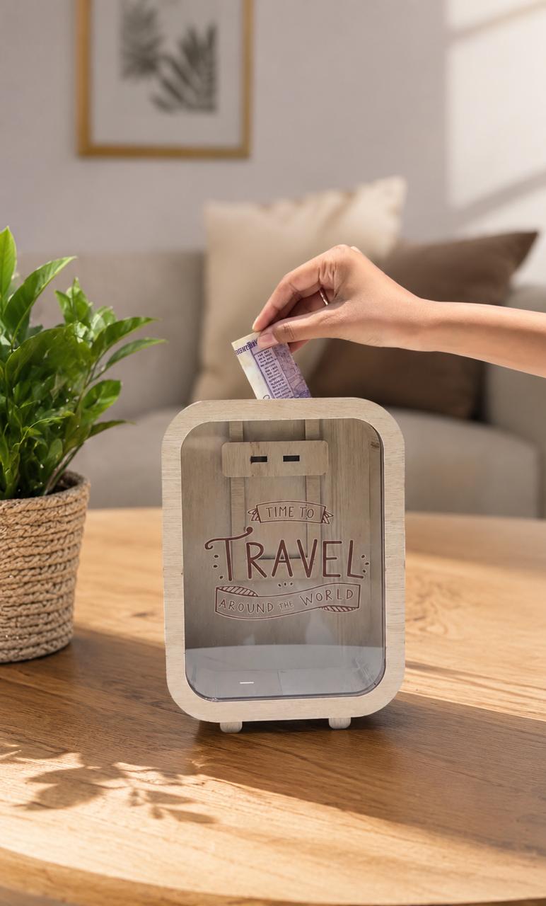 Travel Fund Wooden Piggy Bank – Adventure Savings Box